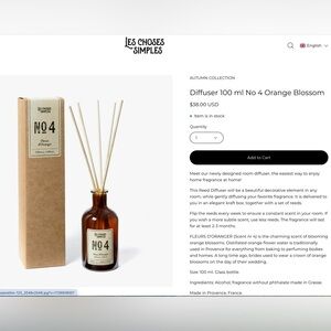 NEW in Box Les Choses Simples Diffuser 100 ml No 4 Orange Blossom